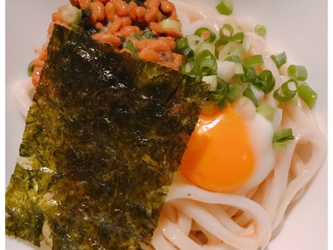 韓国のり納豆×釜玉うどん♪